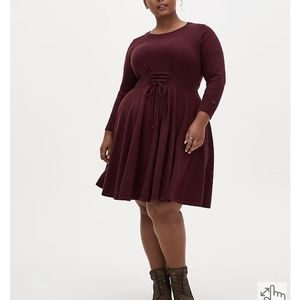 Torrid Outlander Lace Front Sweater Dress, Burgundy, Size 2
